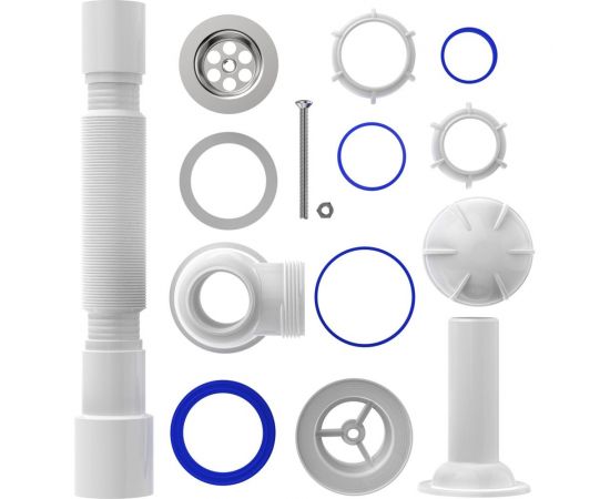Сифон для умывальника 1 1/4"х40 с удлинённой горловиной с мет.реш. с г.т. 40x40/50 Aquant S2015-35-MR – изображение 4
