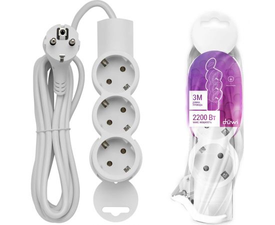 Удлинитель duwi 3 гнезда, без выключателя, с землей, 3 м 32005 2 
