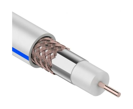 Коаксиальный кабель REXANT DG 113, Cu/Al/Cu, 75%, 75 Ом, бухта 100 м, белый 01-2471 