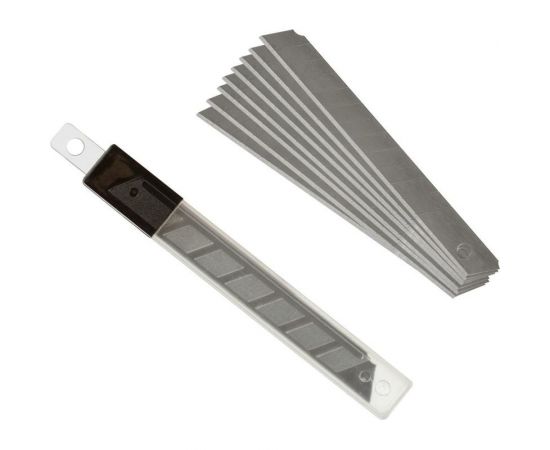 Лезвие запасное для ножей эконом 9 мм, 10 шт/уп, пластиковый футляр ООО Комус 882895 