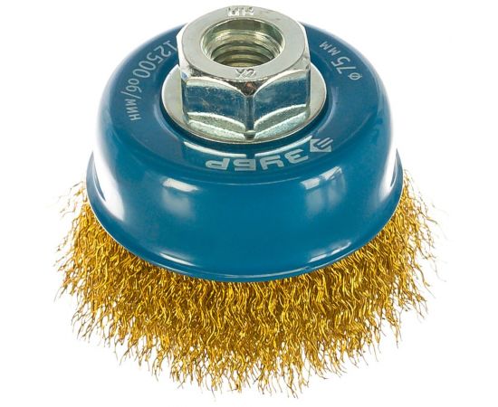 Щетка чашечная (75 мм; М14; витая латунированная стальная проволока 0.3 мм) для УШМ 3526-075_z02 – изображение 3