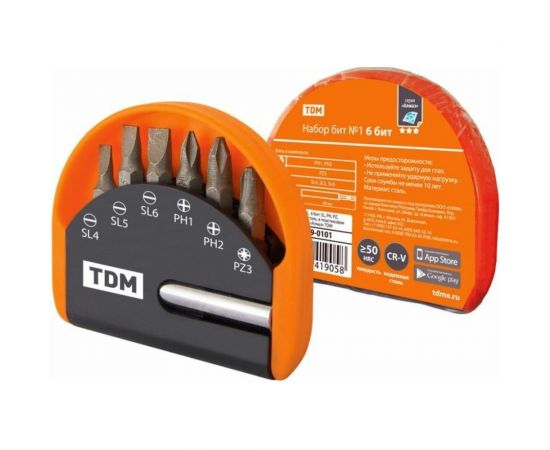Набор бит №1 Алмаз (6 шт; удлинитель; CR-V) TDM SQ1019-0101 – изображение 2