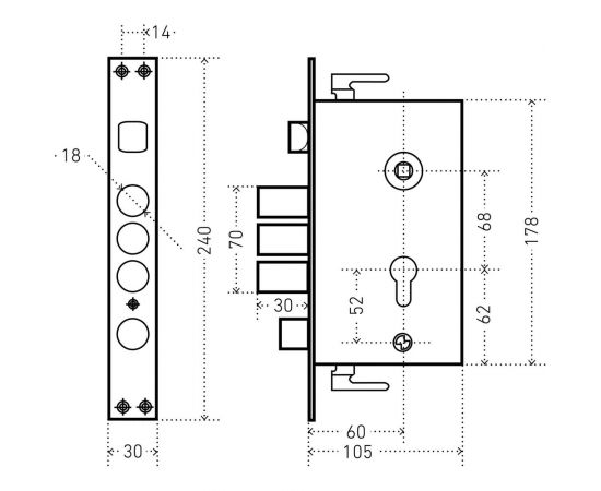 Врезной замок без ручек для металлических дверей Аллюр ЗВ1-08А-C AТМ-L (левый; автоматический; без цилиндрового механизма) 7934 – изображение 2
