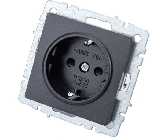 1-местная розетка IEK Brite рс14-1-0-брч с заземлением, с защитными шторками, 16А, черный BR-R14-16-K02 