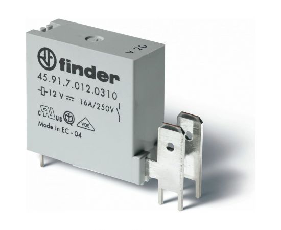 Миниатюрное реле Finder 1 конт., зазор 3мм 16а 12в чувст. пост. тока, для печатного монтажа, 45917012310 