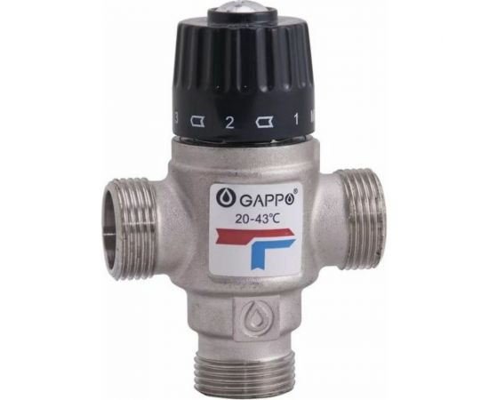 Термосмесительный клапан Gappo 3/4 нар/нар/нар боковое смешение 20-43 градусов 550202 