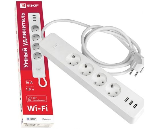 Умный удлинитель c USB EKF Wi-Fi HomeConnect RCE-1-WF 