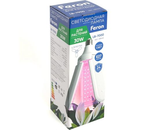 Светодиодная лампа FERON 3-х лепестковая LB-7000 E27 30W красно-синий спектр, 48444 – изображение 5