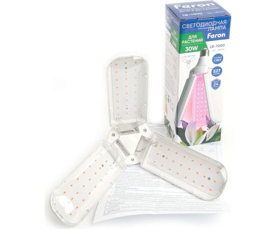 Светодиодная лампа FERON 3-х лепестковая LB-7000 E27 30W красно-синий спектр, 48444 – изображение 3