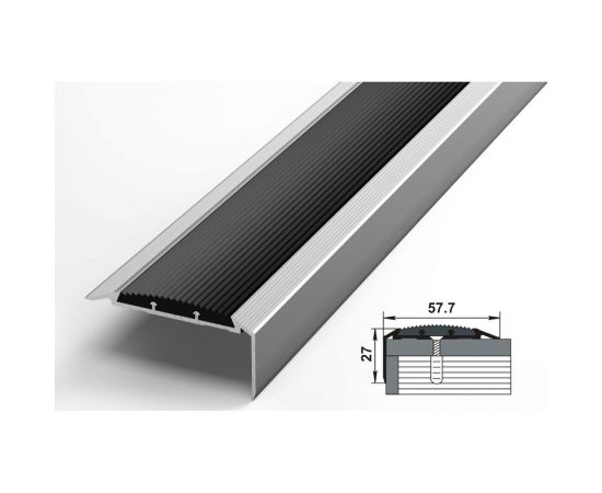 Порог угловой алюминиевый (57.7х27 мм; 0.9 м; без покрытия; черная резинка) Лука УТ000023759 – изображение 2