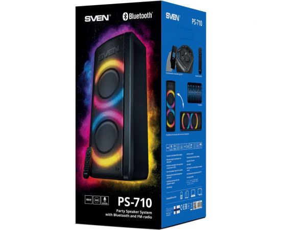 Портативная колонка SVEN АС PS-710 черная, 100 Вт, TWS, Bluetooth, FM, USB, microSD, LED-дисплей, 4400 мА*ч SV-021696 – изображение 6