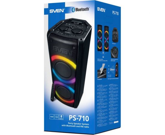 Портативная колонка SVEN АС PS-710 черная, 100 Вт, TWS, Bluetooth, FM, USB, microSD, LED-дисплей, 4400 мА*ч SV-021696 – изображение 14