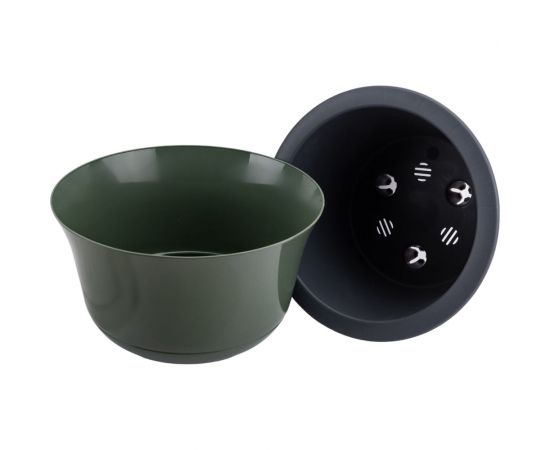 Пластиковый горшок liveingreen ОМЕГА нефрит, c прозрачной вкладкой, диам. 20 см, высота 12 см, 2.4 л ОМ20-32 – изображение 2