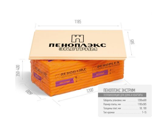 Экструдированный пенополистирол PENOPLEX Экстрим 50x585x1185 мм, в упаковке 7 шт. TU0-0003338 – изображение 3