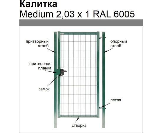 Калитка Grand Line Medium Lock 2.03х1 м, зеленая, RAL 6005 192956 – изображение 6