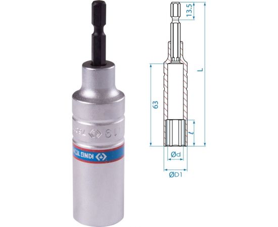 Головка шестигранная 1/4"", 19х110 мм для шуруповерта KING TONY 76C1119M – изображение 3