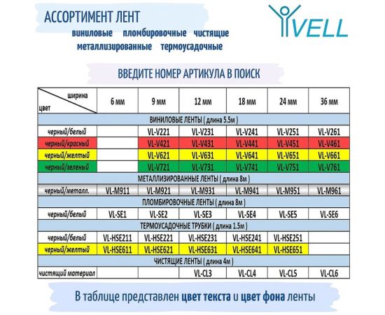 Термоусадочная трубка Vell HSE-611 Brother, 6 мм, черный на желтом 319988 – изображение 2