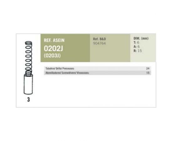 Комплект графитовых щеток 2 шт, Black+Decker, OEM 904764 Asein 0202J – изображение 2