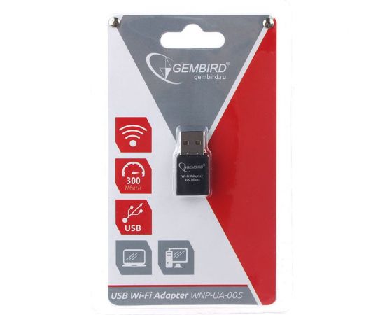 Сетевой мини адаптер WiFi 300Мбит, USB, 802.11b/g/n Gembird, WNP-UA-005 – изображение 3