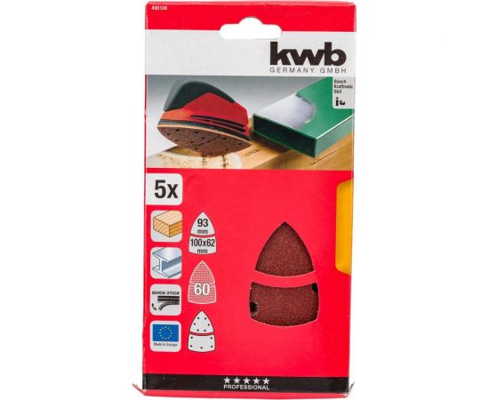Шлифлист для дельташлифмашины 100x62,93 мм, К 60 5 шт KWB 496106 – изображение 3