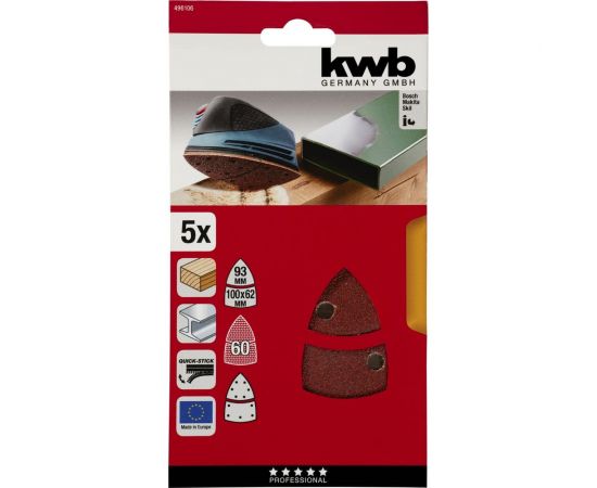 Шлифлист для дельташлифмашины 100x62,93 мм, К 60 5 шт KWB 496106 – изображение 6