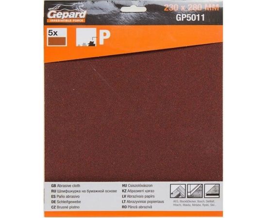 Шлифлист 5 шт, 230x280 мм, Р180 Gepard GP5011-180 