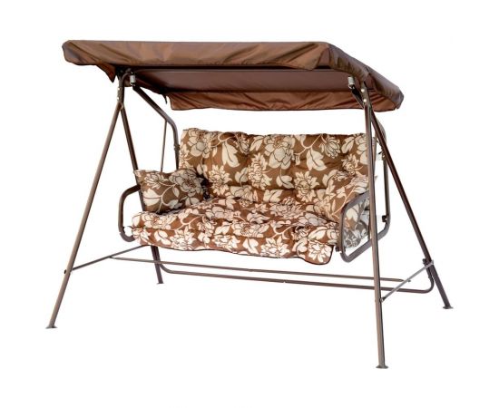 Cадовые качели OLSA Невада аналог Бари 2-х местные, каркас коричневый, коричневый, рисунок цветы с1332 