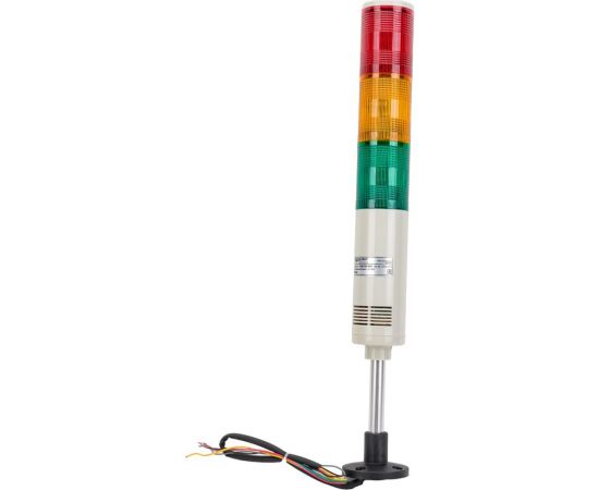 Светосигнальная колонна INNOCONT d=56мм, светодиод, стойка 70мм, основание d=70мм, постоянное свечение, зуммер, цвет: красный, желтый, зеленый, 220VAC, IP50, кабель 0,5м TL56B-220-RYG 