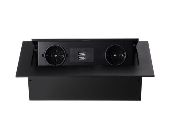 Блок розеток Mebax MX-226 2 секции, чёрный, полуавтоматический, 212x60мм, 2 USB, с кабелем питания 00-00001339 