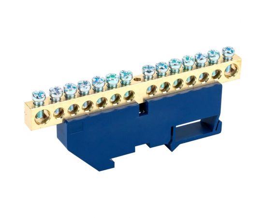 Нулевая N шина с синим изолятором на DIN-рейку REXANT 8х12 мм стойка большая 14 групп 11-2350 