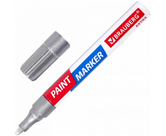 Лаковый маркер-краска BRAUBERG EXTRA paint marker 4 мм, серебряный, улучшенная нитро-основа, 151982 