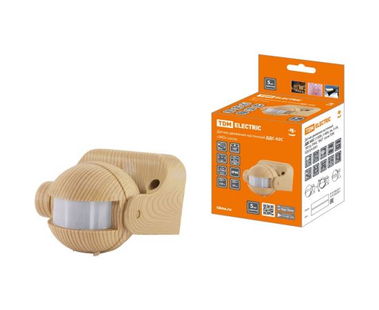 Датчик движения TDM ДДС-02С ""ЭКО"", 1100Вт, 5-480с, 6м, 5+Лк, 180 градусов, IP44, сосна SQ0324-0041 – изображение 6