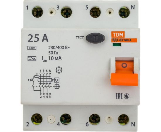 Устройство защитного отключения TDM ВД1-63 4Р 25А 10мА тип А SQ0203-0084 – изображение 4