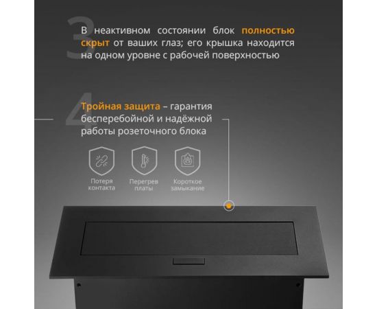 Блок розеток Mebax MX-226 2 секции, чёрный, полуавтоматический, 212x60мм, 2 USB, с кабелем питания 00-00001339 – изображение 5