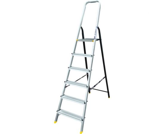 Комбинированная алюминиевая усиленная стремянка со стальной задней ногой Алюмет 6 ступеней АМS7806 