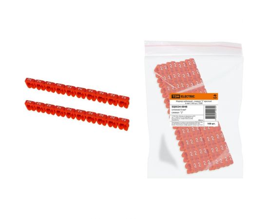 Наборный маркер TDM символ 2, красный, 6 мм2, 100 штук SQ0534-0048 