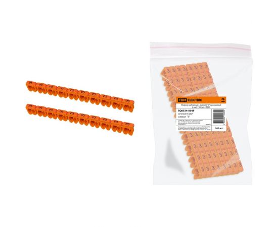 Маркер TDM наборный, символ 3, оранжевый, 6 мм2, 100 штук SQ0534-0049 