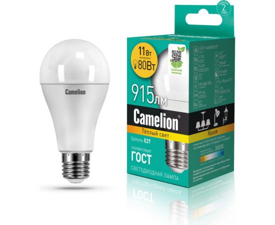 Светодиодная лампа Camelion LEDRB/11-A60/830/E27 (11Вт 220В, LED-M A60 11W 3000K E27) 15067 