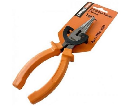 Длинногубцы Спец прямые, 160 мм, пластиковые ручки СПЕЦ-3505 