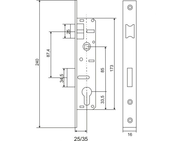 Врезной узкопрофильный замок под цилиндр VETTORE 153P-35 CP, хром 20324 – изображение 2