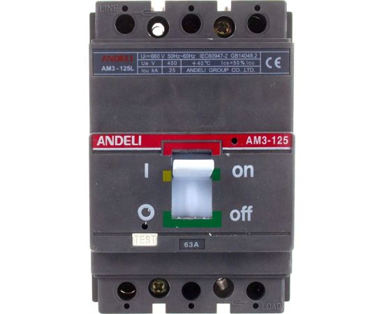 Автоматический выключатель ANDELI AM3-125S/3P 63A 25KA ADL06-802 