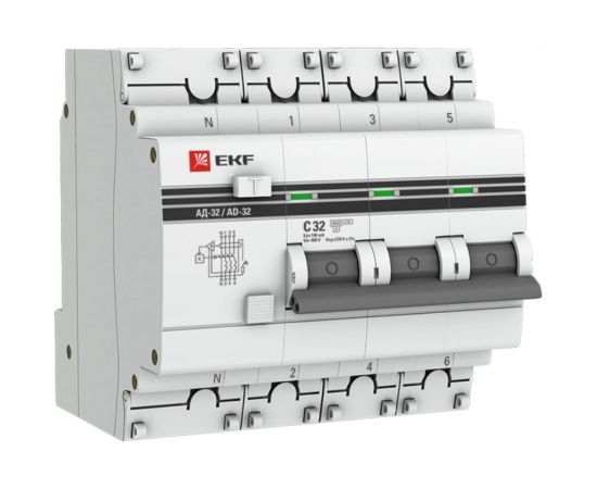 Дифференциальный автомат EKF АД-32 3P+N 32А/100мА 4,5кА PROxima SQDA32-32-100-4P-pro 