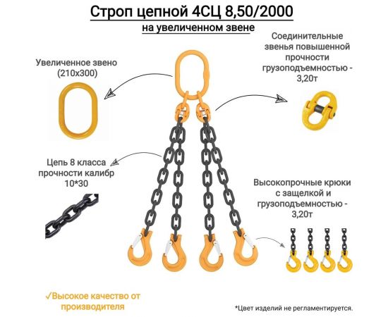 Цепной четырехветвевой строп ООО КанТраст на увеличенном звене (210x300) 4СЦ 8,5/2000 мм 4STSUVZ852000 – изображение 6