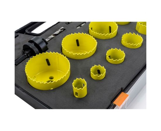 Набор биметаллических коронок по металлу 13 предметов (коронки диаметром 19, 22, 29, 35, 38, 44, 51, 57, 64 мм) TORGWIN T581806 – изображение 4