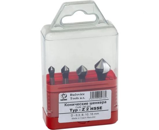 Набор зенковок (4 шт; 6.3-16 мм; 90 гр; HSSE) Bucovice Tools 740802 