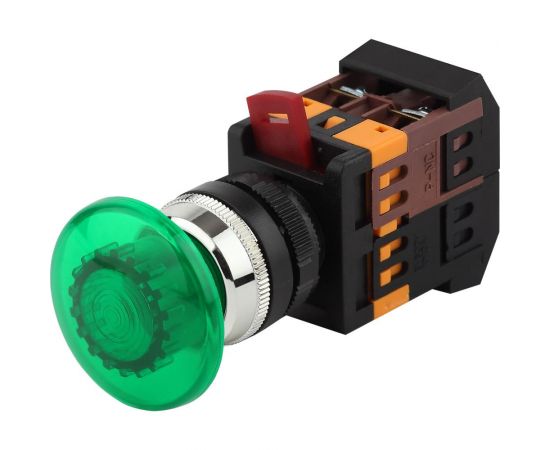 Кнопка ЭРА AELA22 Грибок, зеленый, d22мм, неон, 240В, 1з+1р, 10/400/3200 Б0045631 