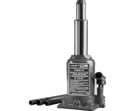 Бутылочный домкрат KraftWell г/п 6000 кг, с телескопическим штоком KRWBJT6 