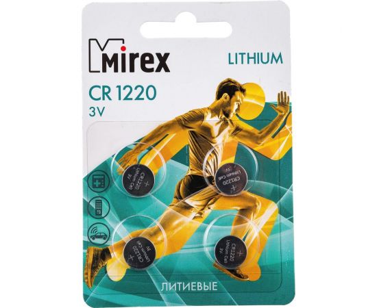 Батарея Mirex, литиевая CR1220 3V 4 шт ecopack 23702-CR1220-E4 – изображение 2