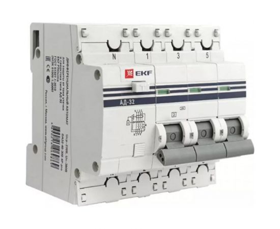 Дифференциальный автомат EKF PROxima АД-32, 3P+N, 40А/30мА, характеристика C, AC, электронный, защита 270В, 4,5кА, SQ DA32-40-30-4P-pro 