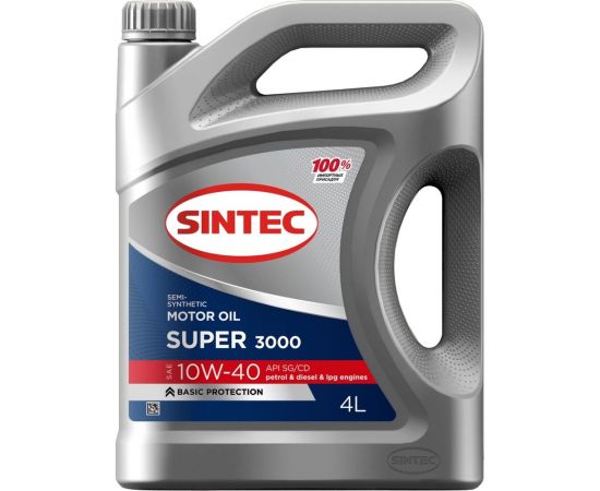 Моторное полусинтетическое масло Sintec Super 3000 10W-40 SG/CD 4л 600240 